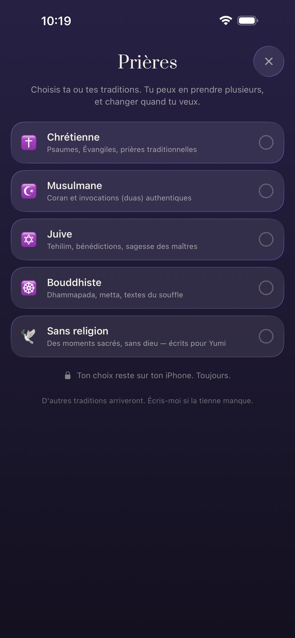 Cinq voies, dont une sans religion.